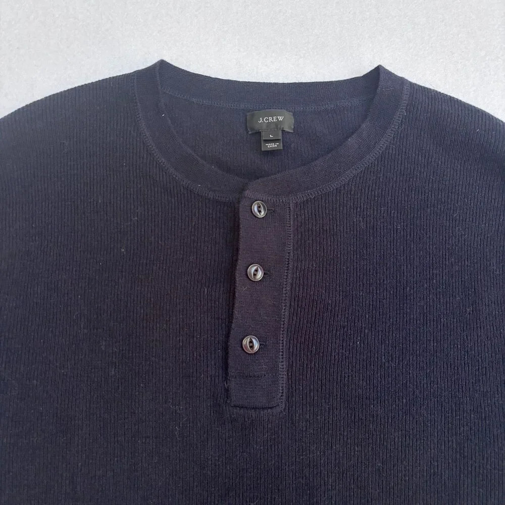 J. Crew Wool Blend Henley Sweater Mens L Navy Blue Long Sleeve Casual Cozy